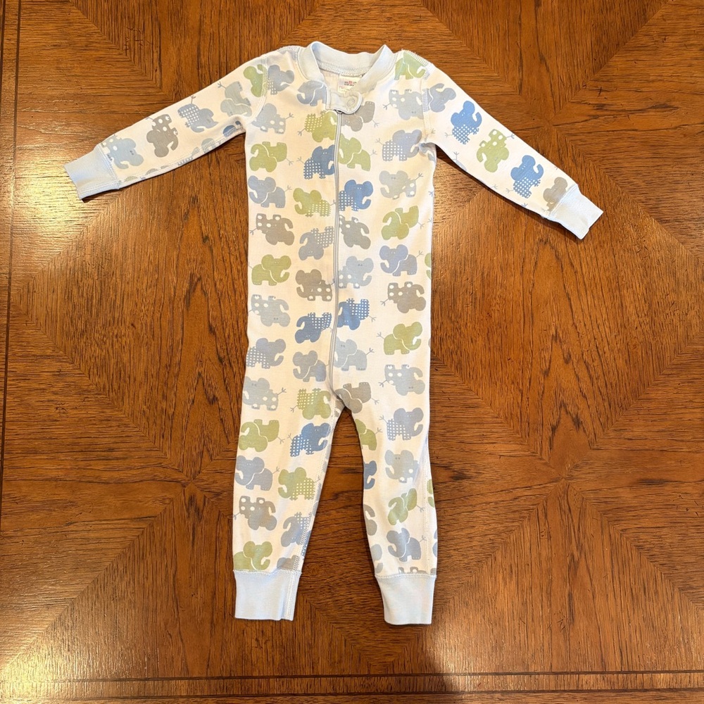 Hanna Andersson Blue and Green Elephant Print Footie